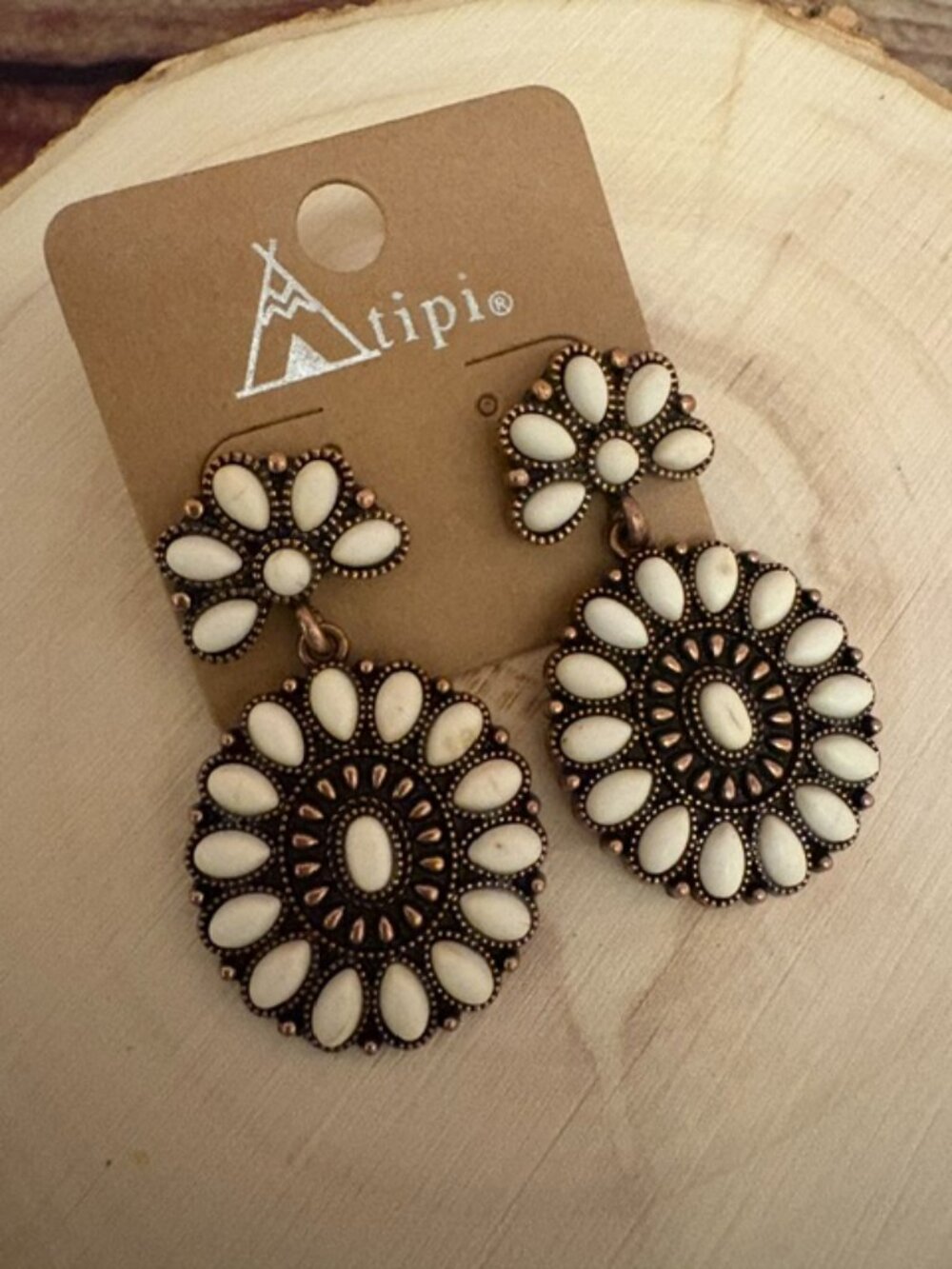 Tipi Turquoise Concho Dangle Earrings Western Cowgirl Silver Tone NWT